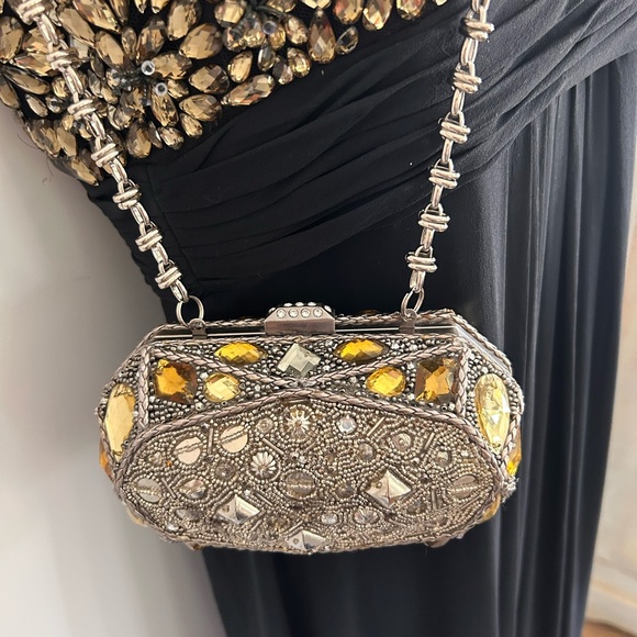 Carlisle NY Per Se Silver Gold Beaded Evening Clutch Bag...